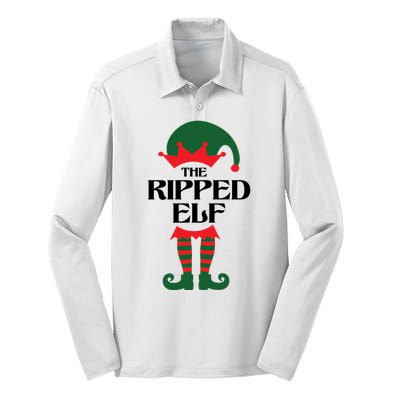 The Ripped Elf Funny Family Matching Christmas Silk Touch Performance Long Sleeve Polo