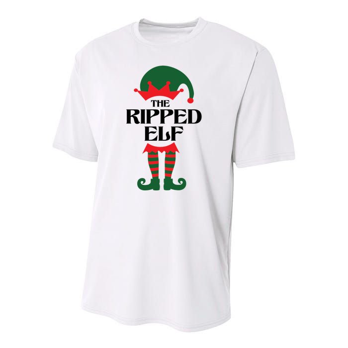 The Ripped Elf Funny Family Matching Christmas Youth Performance Sprint T-Shirt