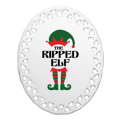 The Ripped Elf Funny Family Matching Christmas Ceramic Oval Ornament