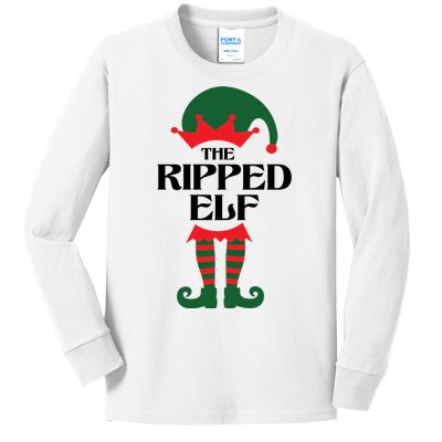 The Ripped Elf Funny Family Matching Christmas Kids Long Sleeve Shirt