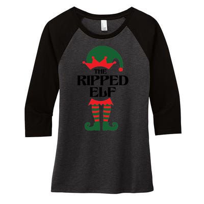 The Ripped Elf Funny Family Matching Christmas Women's Tri-Blend 3/4-Sleeve Raglan Shirt