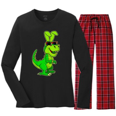 T Rex Easter Bunny Funny Dinosaur Basket Stuffers Women's Long Sleeve Flannel Pajama Set 