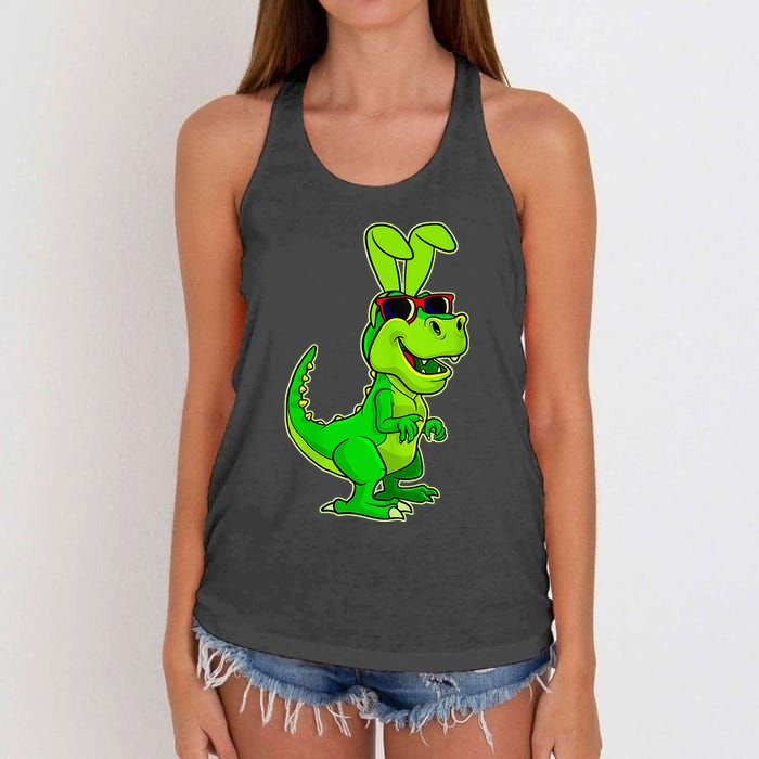 T Rex Easter Bunny Funny Dinosaur Basket Stuffers Women's Knotted Racerback Tank