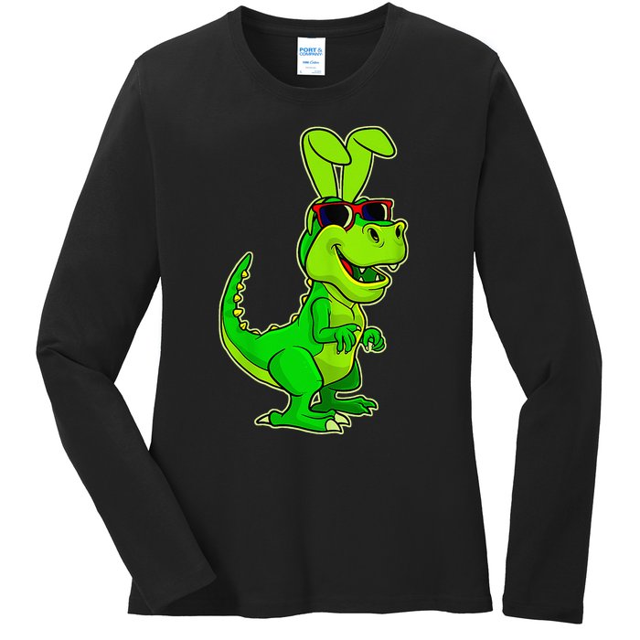 T Rex Easter Bunny Funny Dinosaur Basket Stuffers Ladies Long Sleeve Shirt