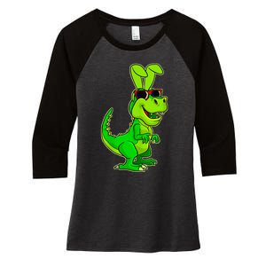 T Rex Easter Bunny Funny Dinosaur Basket Stuffers Women's Tri-Blend 3/4-Sleeve Raglan Shirt