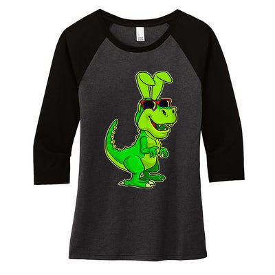 T Rex Easter Bunny Funny Dinosaur Basket Stuffers Women's Tri-Blend 3/4-Sleeve Raglan Shirt