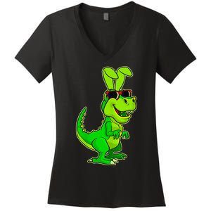 T Rex Easter Bunny Funny Dinosaur Basket Stuffers Women's V-Neck T-Shirt