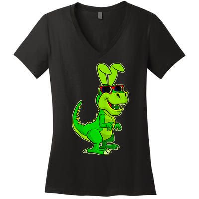 T Rex Easter Bunny Funny Dinosaur Basket Stuffers Women's V-Neck T-Shirt