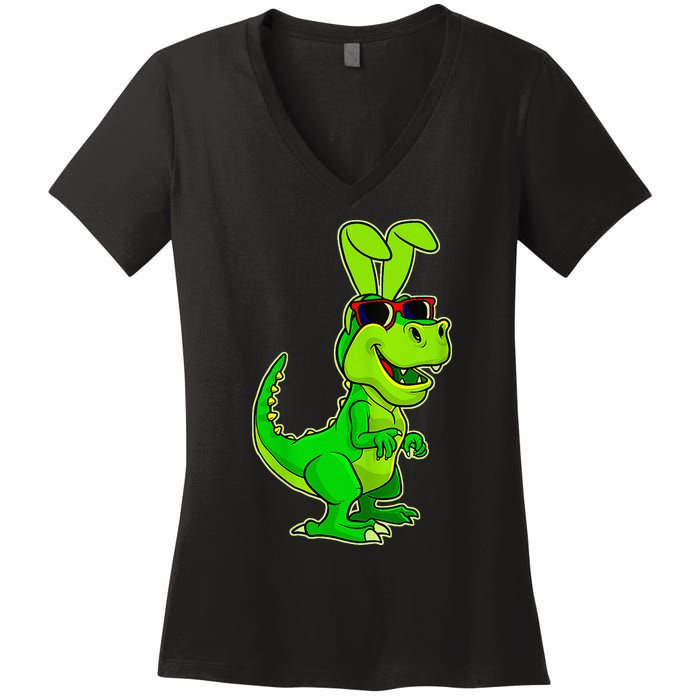 T Rex Easter Bunny Funny Dinosaur Basket Stuffers Women's V-Neck T-Shirt