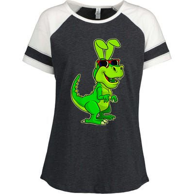 T Rex Easter Bunny Funny Dinosaur Basket Stuffers Enza Ladies Jersey Colorblock Tee