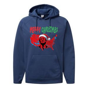 Trump Red Election Map Merry Christmas Trump Winner 2024 Performance Fleece Hoodie