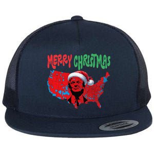 Trump Red Election Map Merry Christmas Trump Winner 2024 Flat Bill Trucker Hat