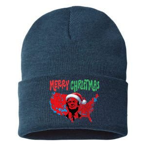 Trump Red Election Map Merry Christmas Trump Winner 2024 Sustainable Knit Beanie