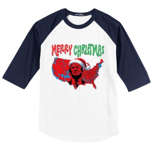 Trump Red Election Map Merry Christmas Trump Winner 2024 Baseball Sleeve Shirt