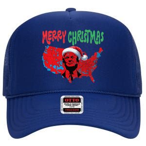 Trump Red Election Map Merry Christmas Trump Winner 2024 High Crown Mesh Back Trucker Hat