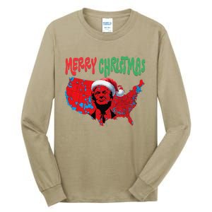 Trump Red Election Map Merry Christmas Trump Winner 2024 Tall Long Sleeve T-Shirt