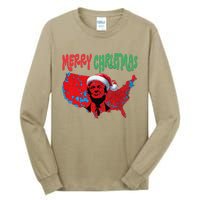 Trump Red Election Map Merry Christmas Trump Winner 2024 Tall Long Sleeve T-Shirt