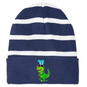 T Rex Easter Bunny Funny Dinosaur Basket Stuffers Striped Beanie with Solid Band