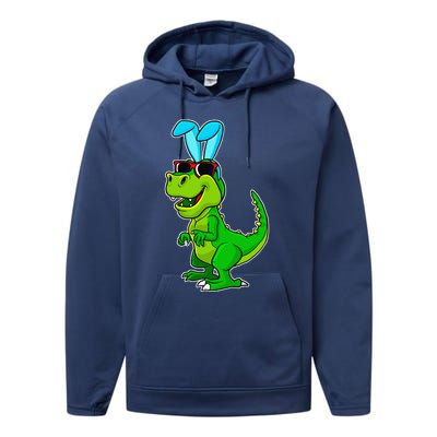 T Rex Easter Bunny Funny Dinosaur Basket Stuffers Performance Fleece Hoodie