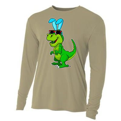 T Rex Easter Bunny Funny Dinosaur Basket Stuffers Cooling Performance Long Sleeve Crew