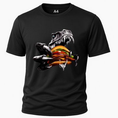 T Rex Eating Burger Performance Shirt