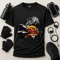 T Rex Eating Burger Cooling Performance Crew T-Shirt