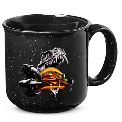 T Rex Eating Burger 15oz Campfire Ceramic Mug