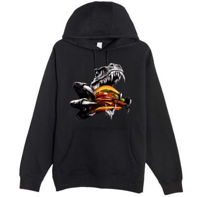 T Rex Eating Burger Premium Pullover Hoodie