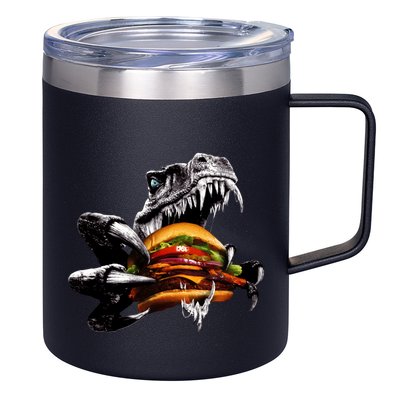 T Rex Eating Burger 12oz Stainless Steel Coffee Mug