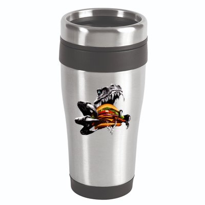 T Rex Eating Burger 16oz Travel Tumbler