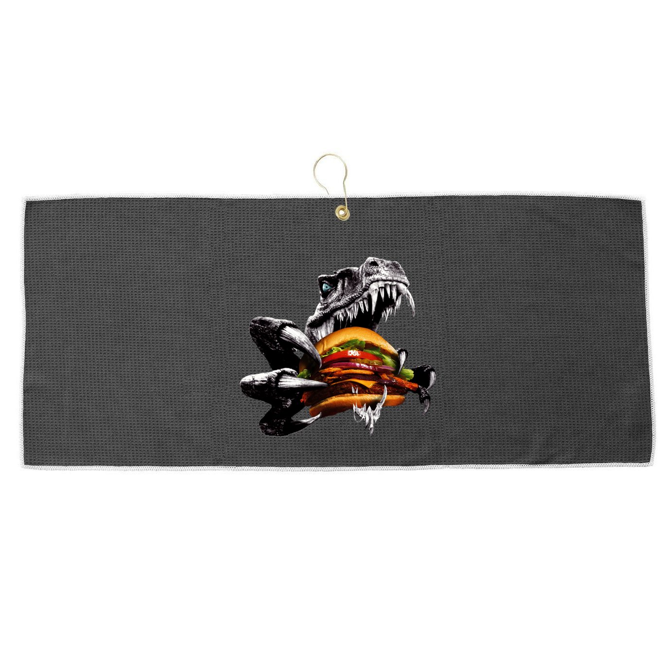 T Rex Eating Burger Large Microfiber Waffle Golf Towel