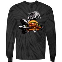 T Rex Eating Burger Tie-Dye Long Sleeve Shirt