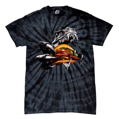 T Rex Eating Burger Tie-Dye T-Shirt