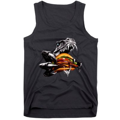 T Rex Eating Burger Tank Top