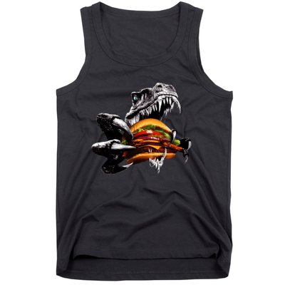 T Rex Eating Burger Tank Top