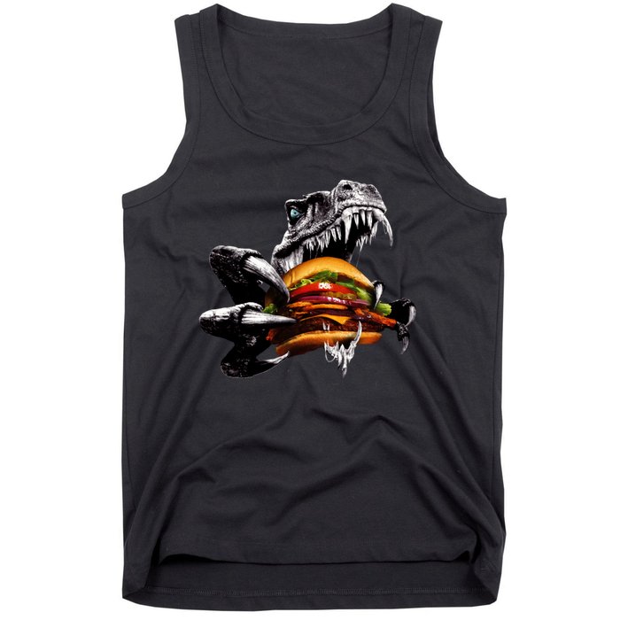 T Rex Eating Burger Tank Top