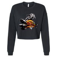 T Rex Eating Burger Cropped Pullover Crew