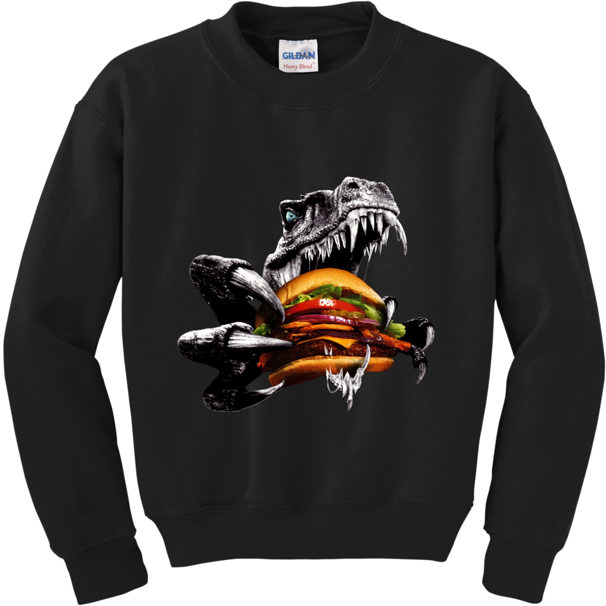T Rex Eating Burger Kids Sweatshirt