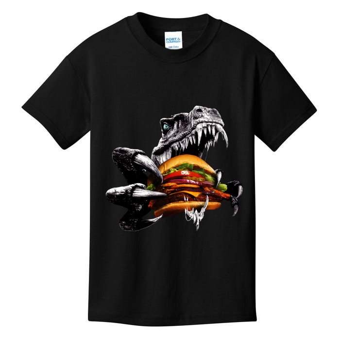 T Rex Eating Burger Kids T-Shirt