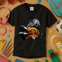 T Rex Eating Burger Kids T-Shirt