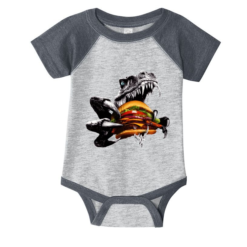 T Rex Eating Burger Infant Baby Jersey Bodysuit