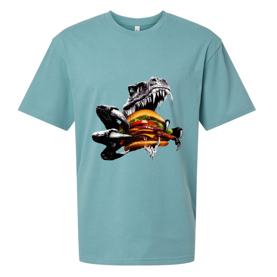 T Rex Eating Burger Sueded Cloud Jersey T-Shirt
