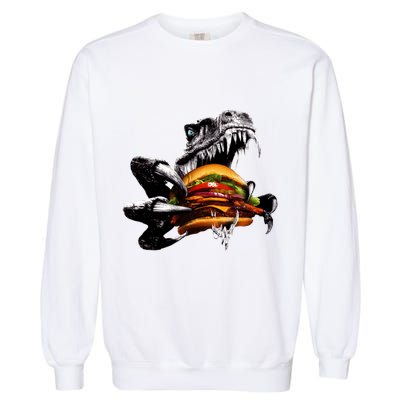 T Rex Eating Burger Garment-Dyed Sweatshirt