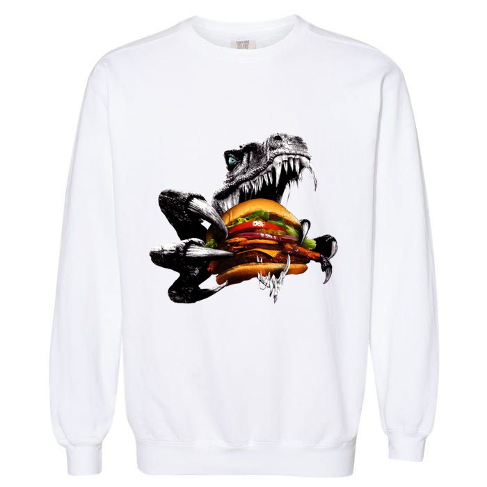 T Rex Eating Burger Garment-Dyed Sweatshirt