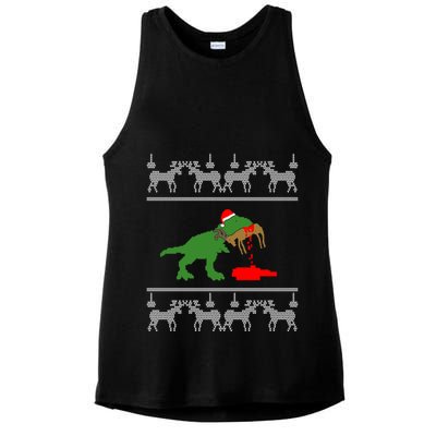 T Rex Eating Rudolph The Red Nosed Reindeer Ladies PosiCharge Tri-Blend Wicking Tank