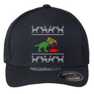 T Rex Eating Rudolph The Red Nosed Reindeer Flexfit Unipanel Trucker Cap