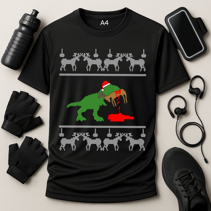 T Rex Eating Rudolph The Red Nosed Reindeer Performance Shirt