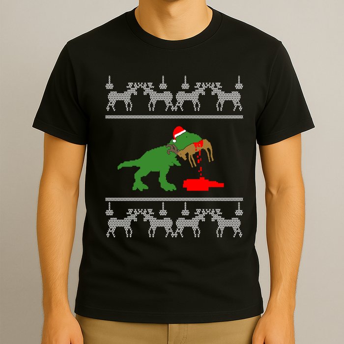T Rex Eating Rudolph The Red Nosed Reindeer T-Shirt