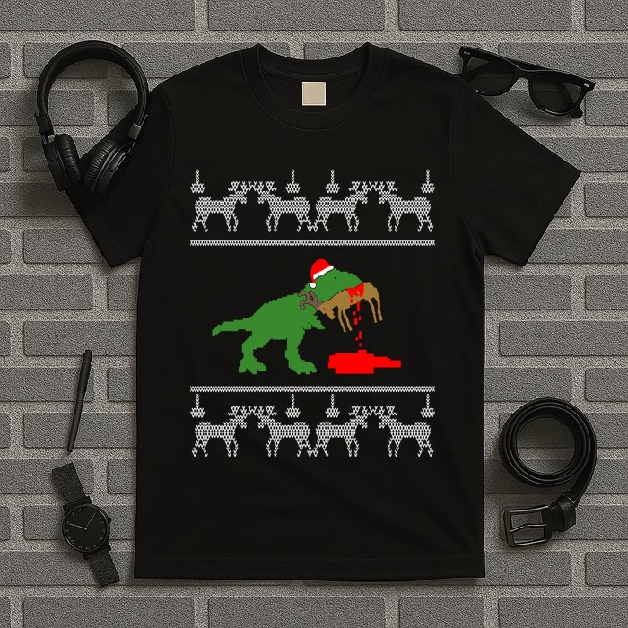 T Rex Eating Rudolph The Red Nosed Reindeer T-Shirt