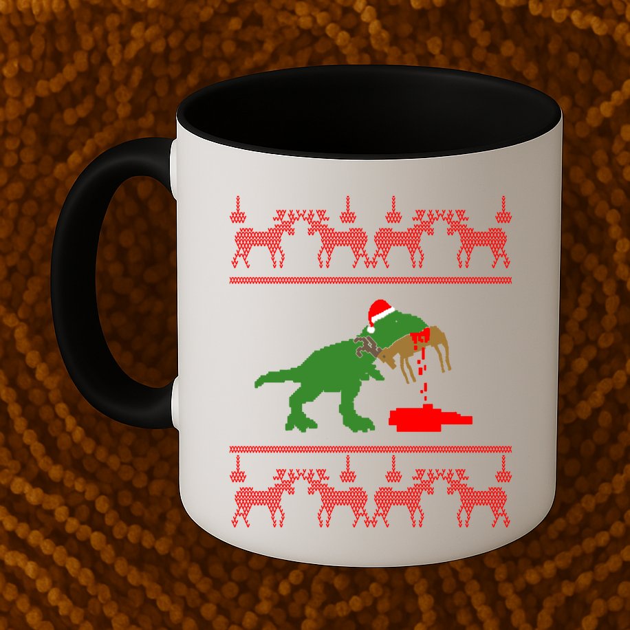 T Rex Eating Rudolph The Red Nosed Reindeer Mug
